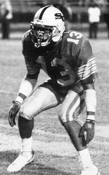 Aeneas Williams wore #13 as an All-SWAC defensive back at Southern University and now wears #35 as an All-Pro with the St. Louis Rams. Photo by Derick Hackett/1991 Jaguar Yearbook