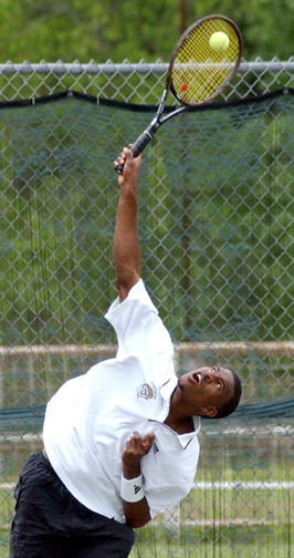 With wins over Alcorn State University, the SU tennis team became the 2002 SWAC tennis champs. Photo by John Oubre'/Office of Publications