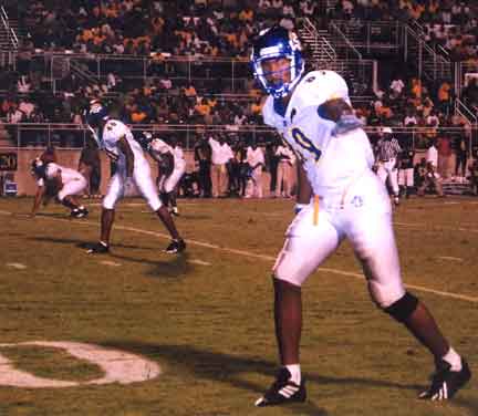 GETTING READY Wide receivers Michael Hayes and Kentrell Plain lineup for a pass from quarterback Quincy Richard against UAPB. SU beat the Golden Lions 14-13. - Photo by Chrisola Webb/DIGEST