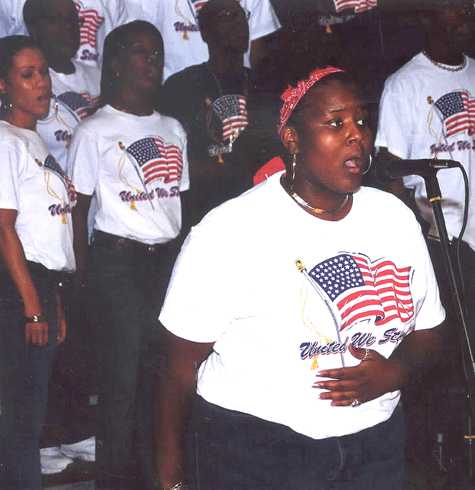 Memory of 9-11 Junior Tremaine Sanders, an english/political science major from Baton Rouge sings Stand by Donnie McClurkin at the Southern University Remembers 9-11 Memorial held in Seymour Gymnasium on Wednesday. - Photo by Chrisola N. Webb/DIGEST