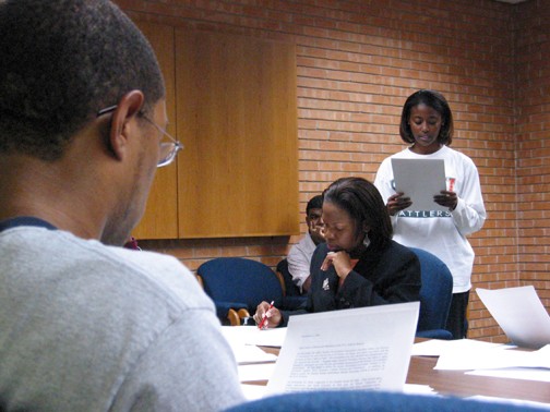 Kellee Craig speaks during a Thursday senate meeting to discuss her recent firing as SGA Chief of Staff.