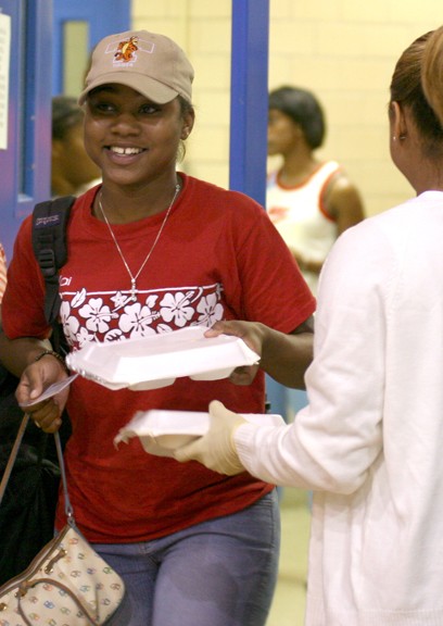 Food, water, showers, and cots were readily available for evacuees out of Xavier University upon their arival to Seymore Gym. Joshua L. Halley