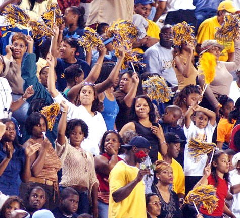 Jaguar fans rock to the sounds of the "Human Jukebox" as they cheer the football team on in A. W. Mumford stadium. PHOTO BY JOHN OUBRE