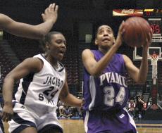 Lady Panthers freshman guard Candice Thomas drives through the lane to score two points during the SWAC Womens' Basketball Championship game on Saturday afternoon at the BJCC in Birmingham. Thomas' 26 points and three steals helped the Lady Panthers earn their first SWAC Women's Basketball Championship in program history.
