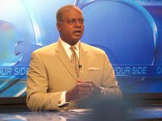 Norman Robinson of WDSU Channel 6 News records a live broadcast from Stewart Hall on August 17, 2007 in response if a hurricane hits New Orleans. In the event a storm should strike New Orleans, Channel 6 News will record from Southern University's news studio as an alternative solution.