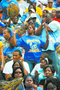 A fan cheers for her Jaguars in Southern's 21-3 victory over Alabama State on September 29. SU fans will be out in force on Saturday in response to Jackson State head coach Rick Comegy comments during the Southwestern Athletic Conference teleconference. Comegy has since apologized after a public reprimand by the SWAC office.