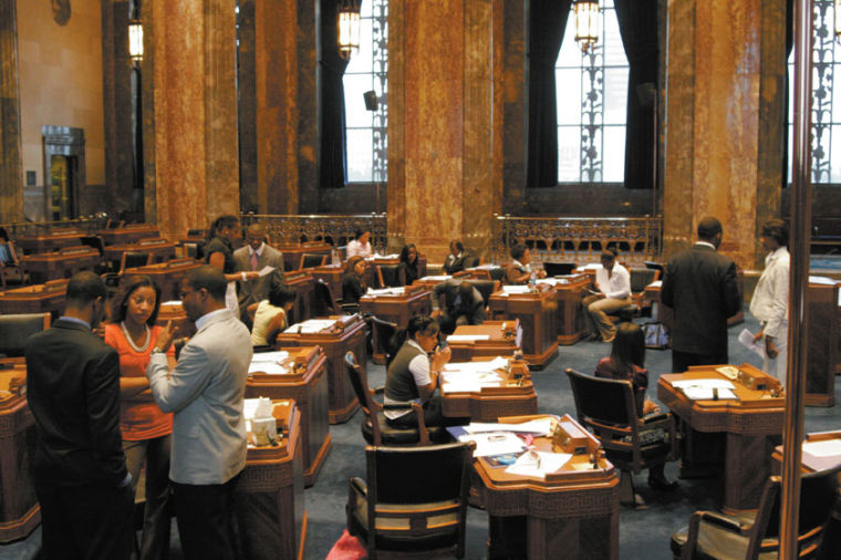 Members of the Student Senate discuss issues on the house floor at the Louisiana State Capitol last week. The senators passed seven of eight bills during the meeting.