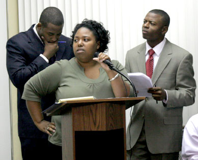 Senators Phillip Robinson, Davitria Stubbs and Phillip Wallace debate the merits of the "We Deserve Better Bill," written my James Davis to impeach SGA President Jamal Taylor. Tina helped me write these.