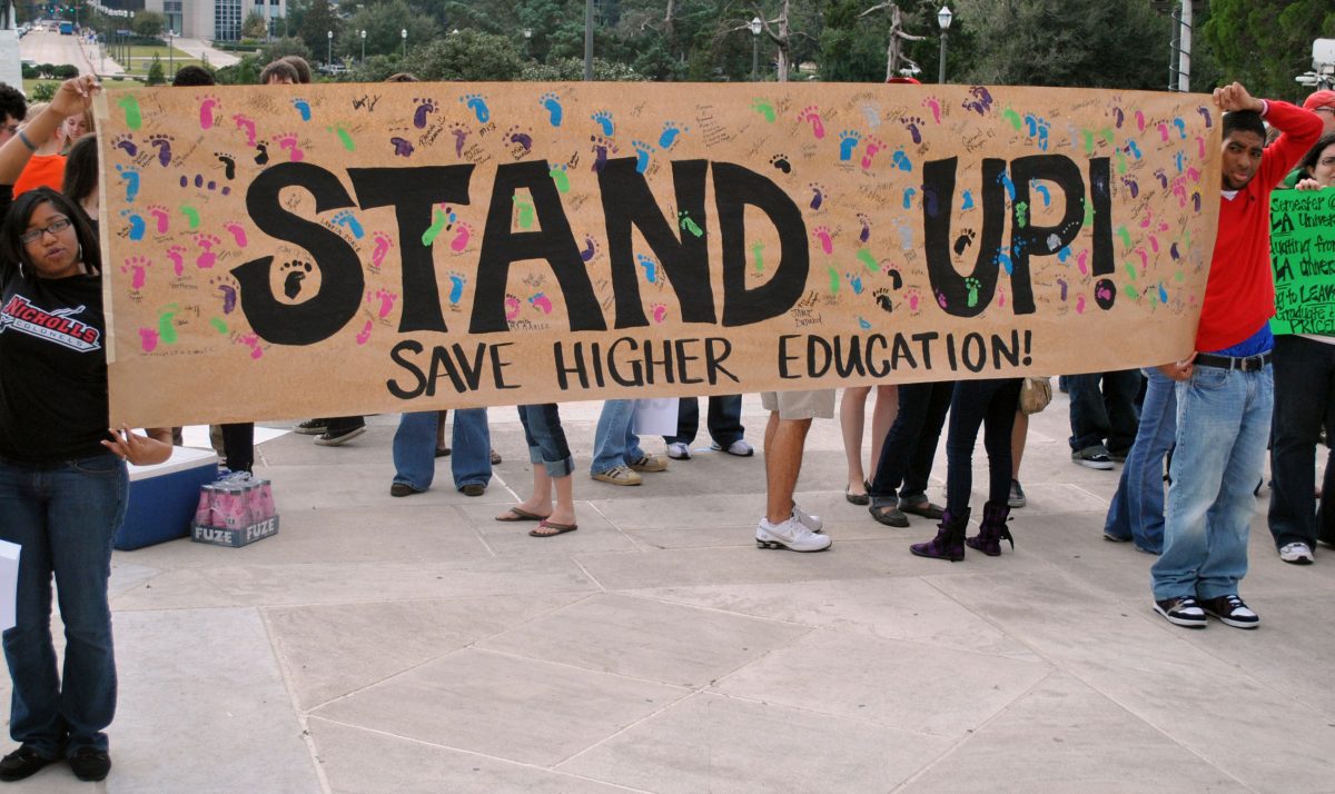 students from Nicholls State University protesting at the Higher Education Rally on the steps of the State Capitol