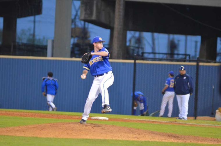 Mcneese State&#8217;s Bryce Kingsley winds up for the pitch during the Mcneese St. vs. Southern University game held at Lee Hines field on March 18, 2014
&#160;