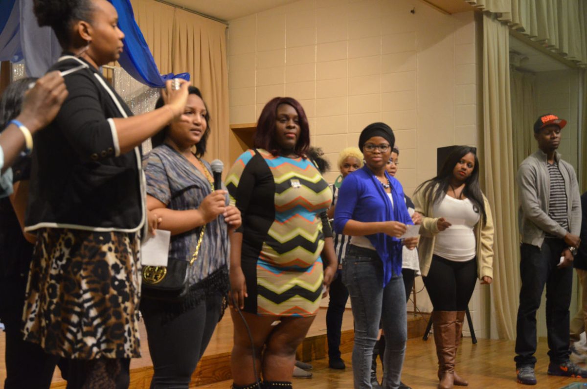 During the Speed Dating/HIV Awareness event in the Cotillion Ballroom, students were brought on stage as part of a demonstraion for HIV awareness.