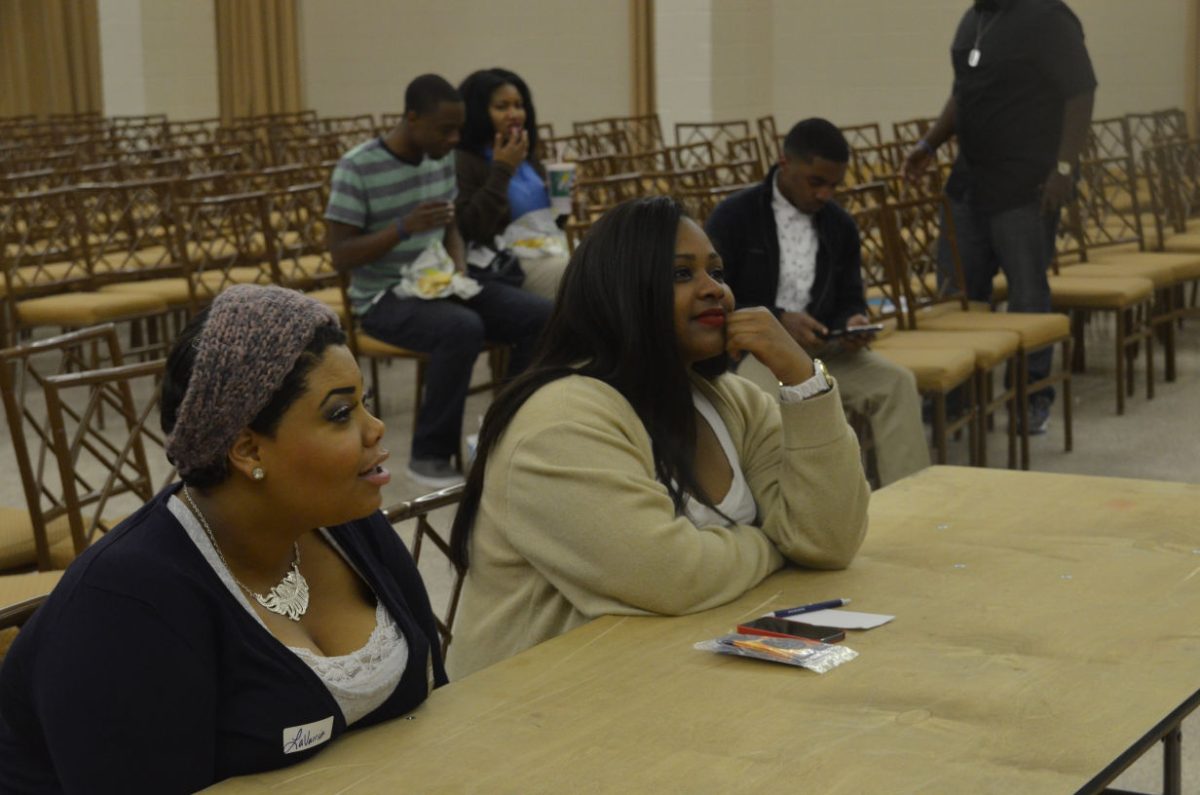 Female students prepeare for Speed Dating during the Speed Dating/HIV Awareness event in the Cotillion Ballroom.