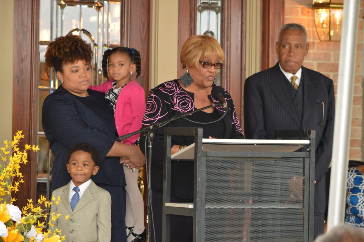 Former Dean of the Honors College, Professor Emerita, Retired and wife of honored Southern Univerosy Alumni Donald Wade, Dr. Beverly Dixon Wade along with family speaks during the Donald Carlye Wade House Dedication for Founder's Day, March 9.