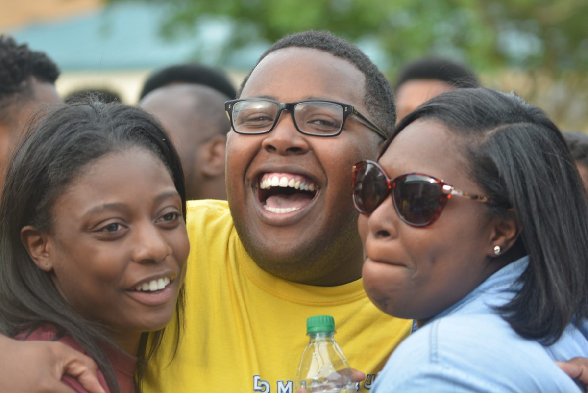 SGA president Elect Dominique Diamond is all smiles as he celebrates with family and friends after hearing the 2015 elections results.