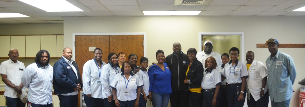 Custodians and Landscaping Administration gather for the Devon Gales Charity Fundraiser held on October 15 in the Physical Plant on the campus of Southern University.