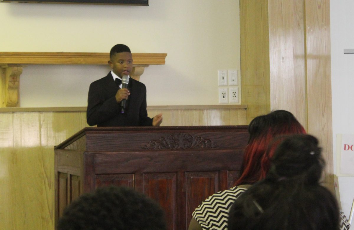 8 year old Elijah J.d.precciely speaks during elect: generation of god in the Smith-Brown memoral union on sunday, novermber 15.