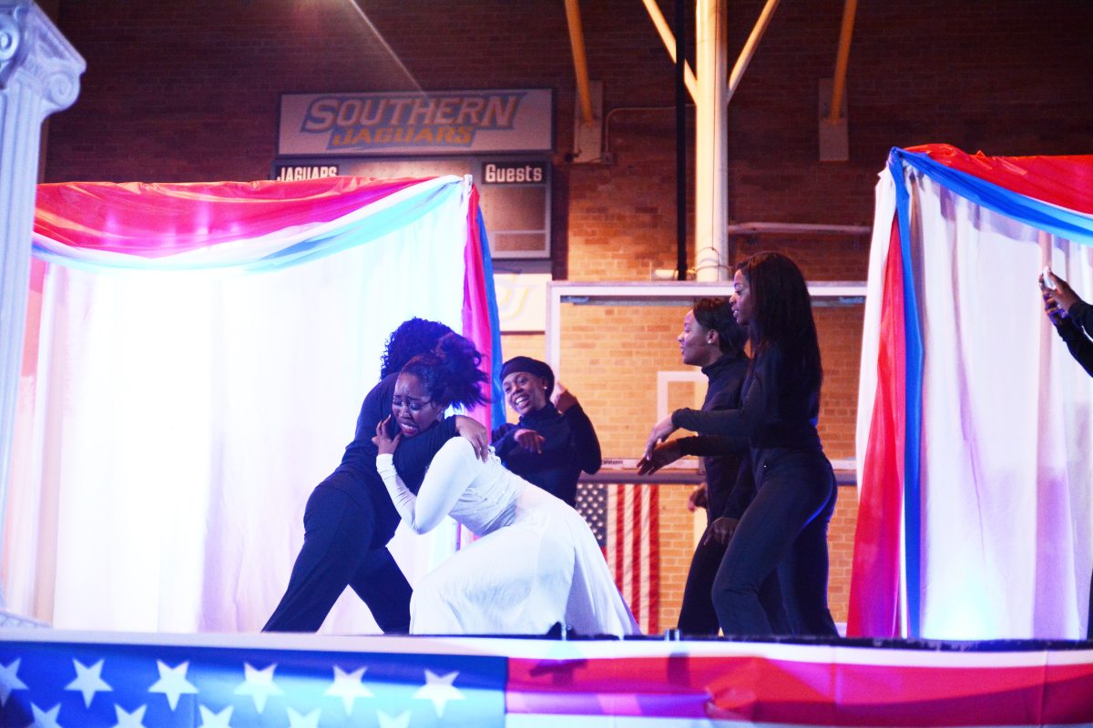 Deja Lodree showcase her talent of dancing during the talent section of the Miss Men's Fed Pageant held within Seymore Hall on November 4,2015.