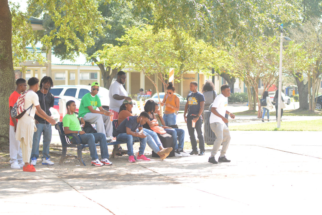 Students gather in the union courtyard for wipeout wednesday held by by meds federation.