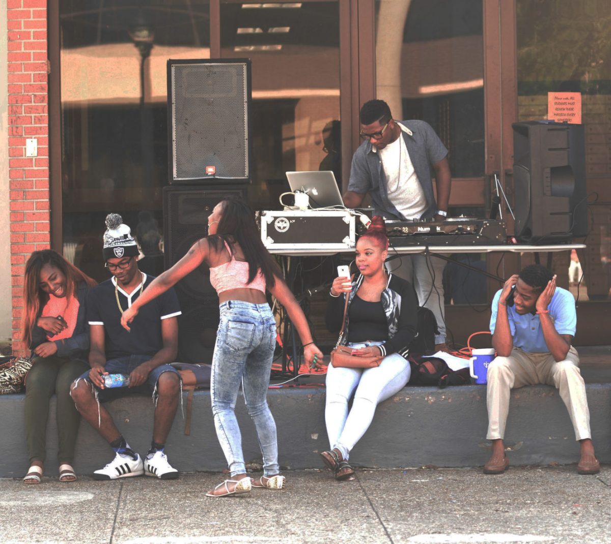 Southern University students get loose while DJ Neff spin tracks in the Union Courtyard for Wipeout Wednesday on November 4, 2015.