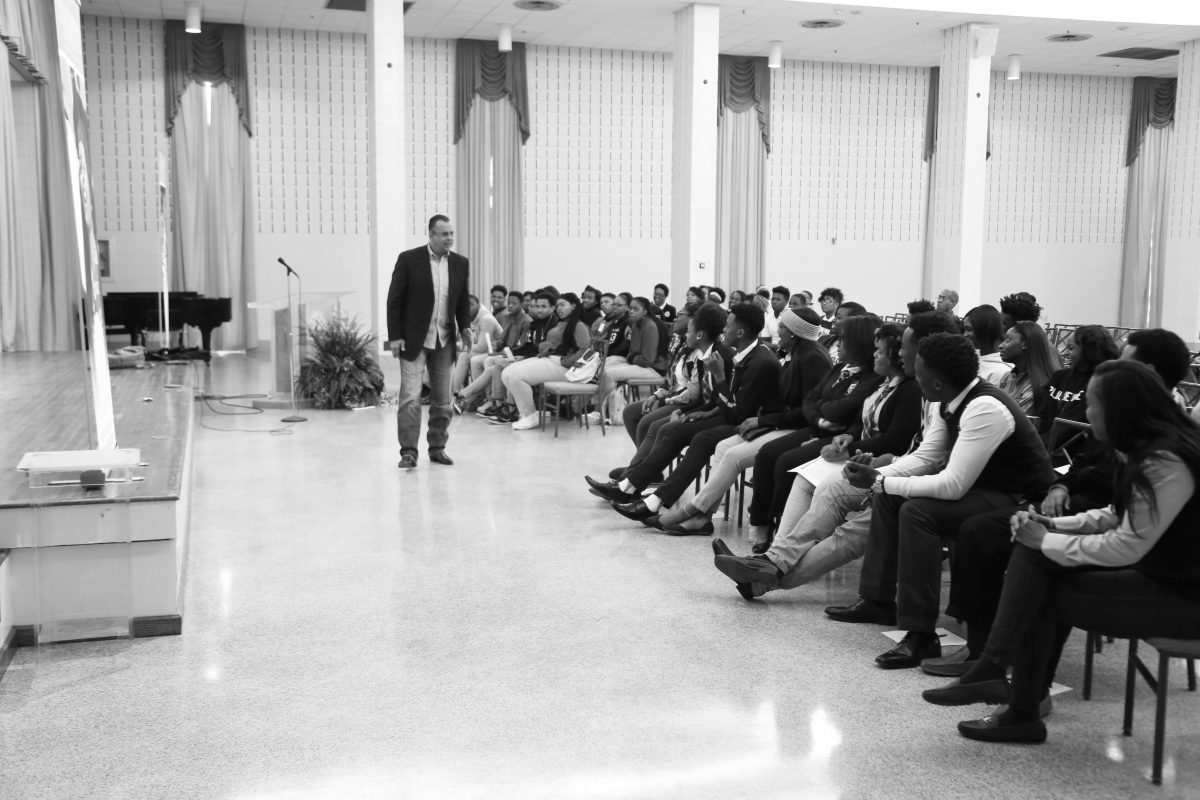 Retired Baton Rouge Police Chief Jeff Leduff spoke to High school students from Madison Preparatory Academy and Glen Oaks High School during the Teen Summit on February 20 in the Smith-Brown Memorial Union Royal Cotillion Ballroom.