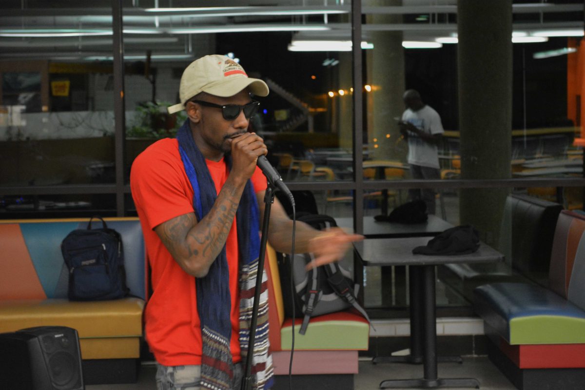 Leander Nelson performing at the library during the first ever kickback club event on March 3rd, 2016.