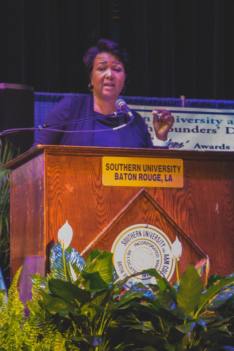 Denzel Herron/DIGESTFormer astronaut Dr. Mae Jemison delivers the keynote address at the 2016 Founders&#8217; Day Convocation held in the F.G. Clark Activity Center on Wednesday March 9.&#160; Jemison helped pay tribute to former Southern University students who helped integrate The National Aeronautics and Space Administration (NASA).