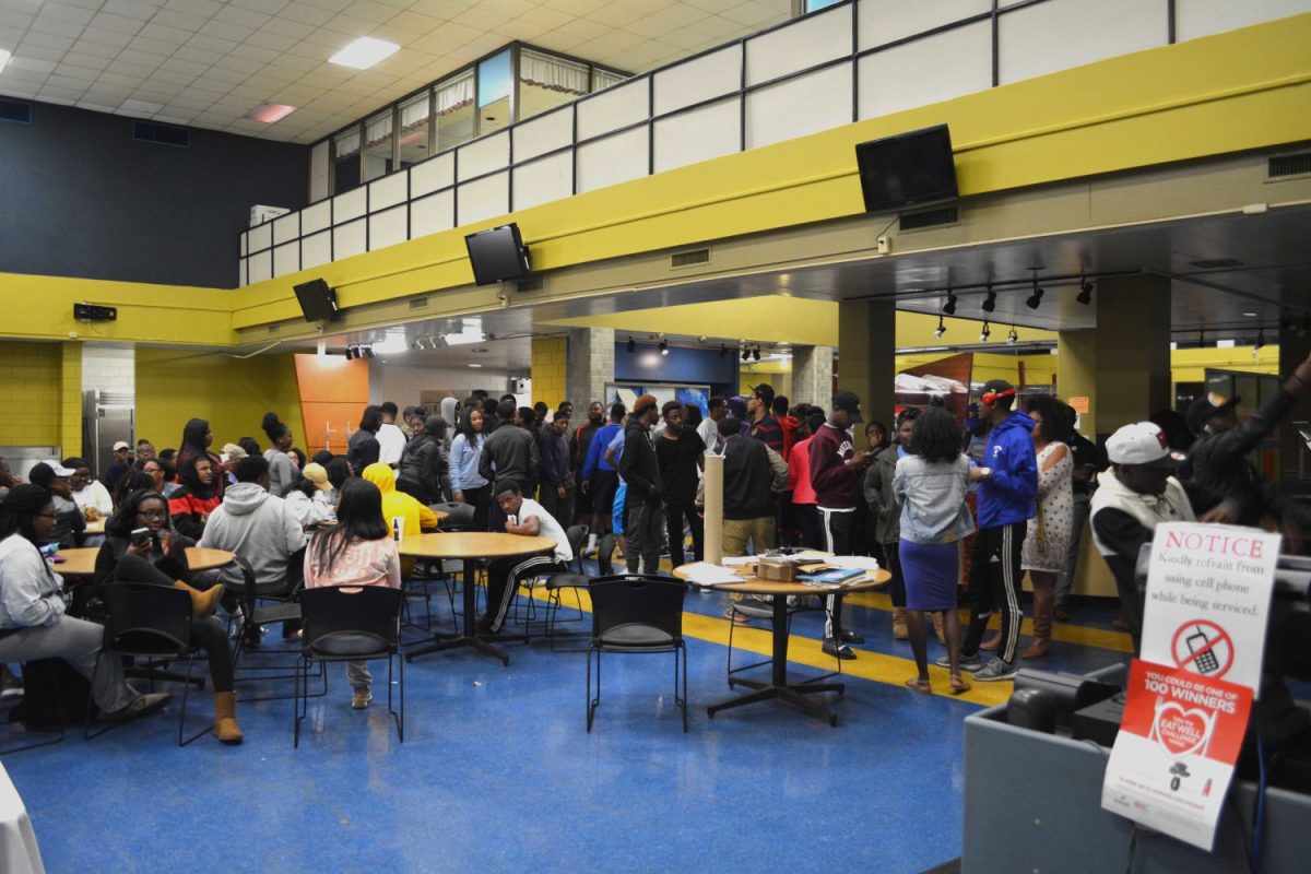 Southern University students enjoying their time at the midterm study breakfast in Dunn hall on March 2nd, 2016.