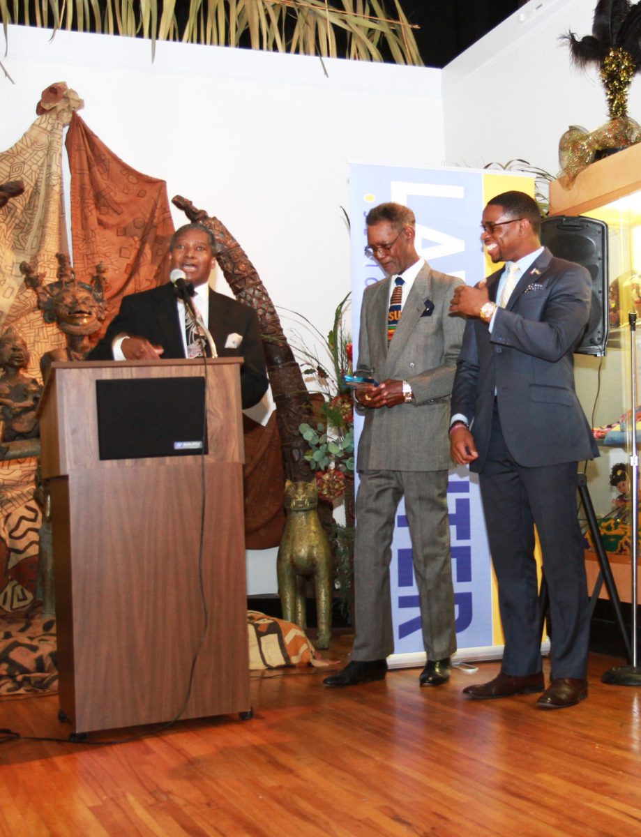 Southern University Barbers Robert Irving Sr And Roland Irving Sr making their acceptance speech for the Lifetime Achievement award on February 24 in the Museum of Art building.