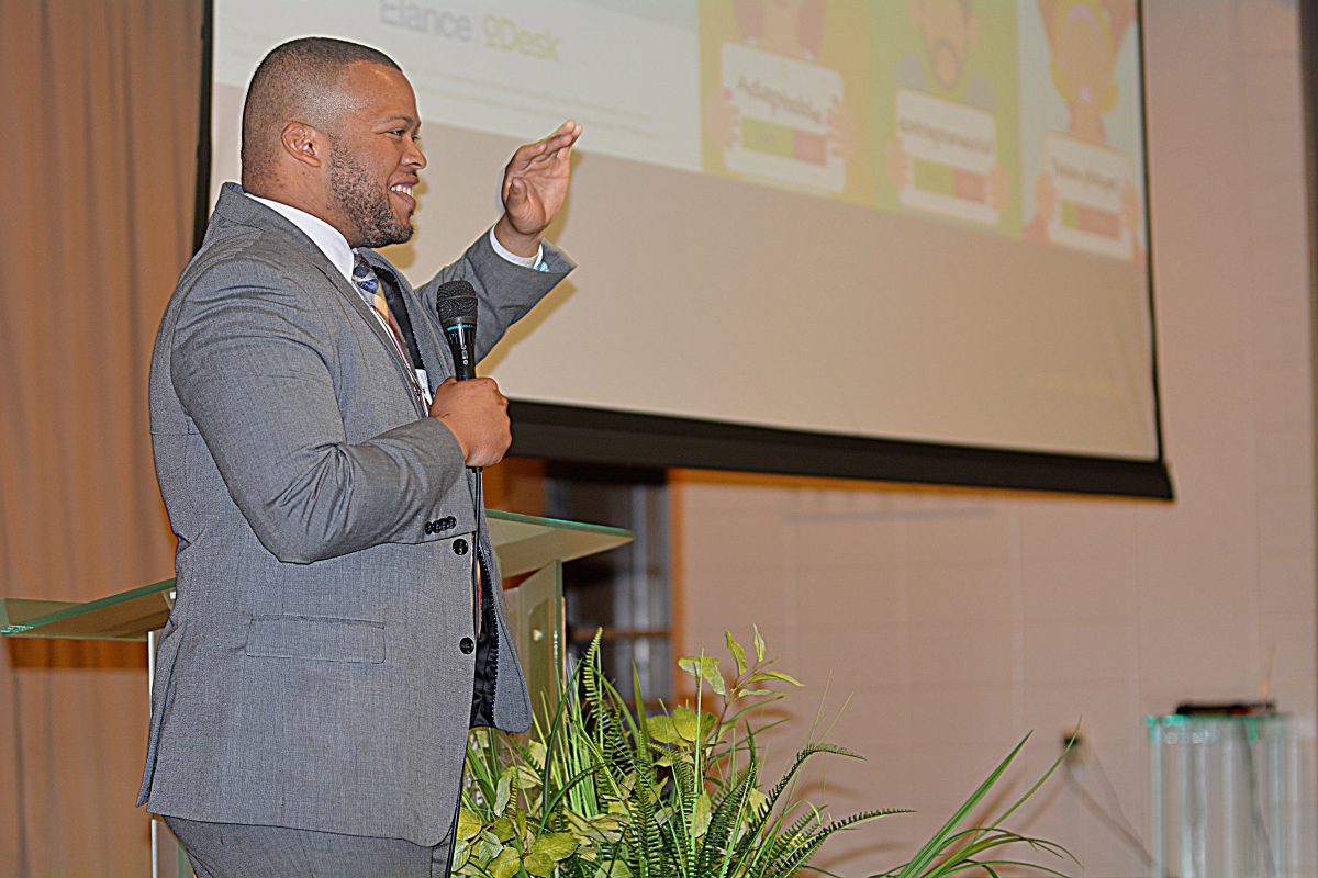 Policy Advisor for STEM Education, Innovation and Diversity to the U.S. Chief of Technology Officer for the White House, Dr. Marvin D. Carr delievers a speech at "The State of the African-American Millenial Professionals Symposium" on April 16 in the Royal Cotillion Ballroom of the Student Union.