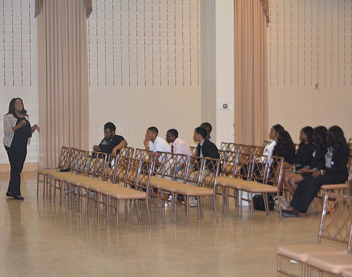 Southern University alumna and regional recruitment manager from City Year, Kenya Warren-Hollins participates in the Make a Difference Forum sponsored by the National Pan-Hellenic Council (NPHC) on April 18 in the Royal Cotillion Ballroom of the Student Union as a part of NPHC Week festivities.