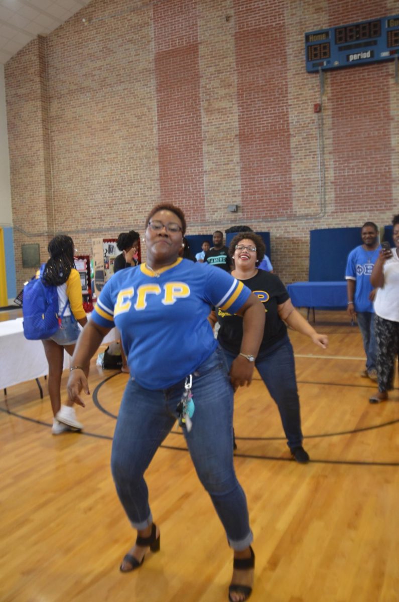 Members of Sigma Gamma Rho strolling at the Student Org. Fair in the event center on September 20th 2016