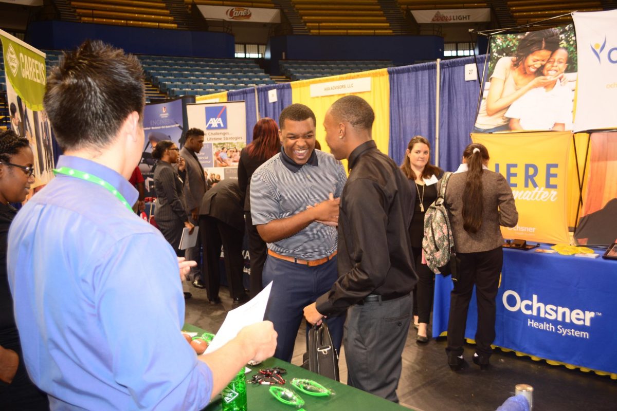 AT CARRER FAIR ON SEPTEMBER 21 LEFT: DARREL GRIFFIN JUNIOR PUBLIC RELATIONS GREENSBORO, LA RIGHT: JORDAN STEWART JUNIOR PUBLIC RELATION VACHERIE, LA