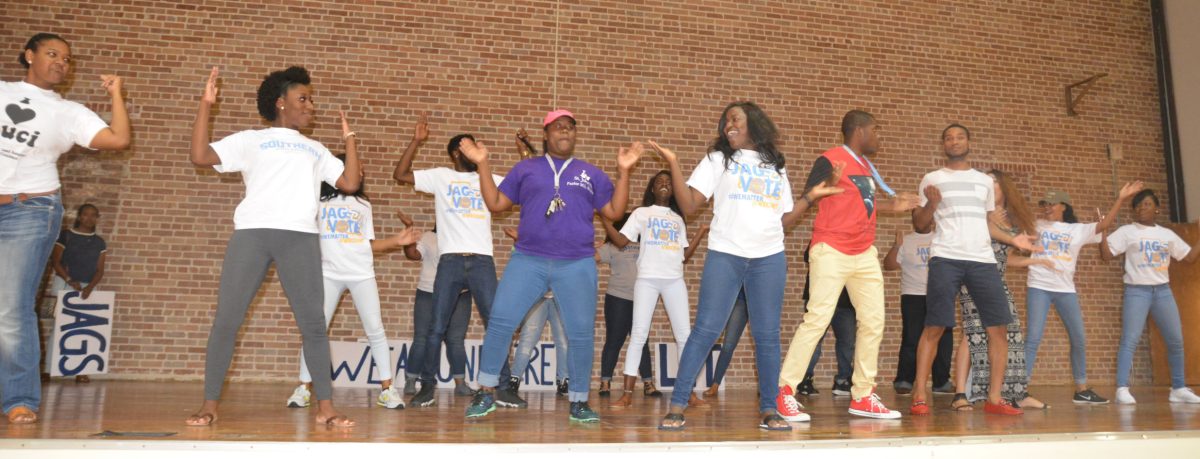 SGA and SU students turning up for our first game in the Event Center on September 16th 2016