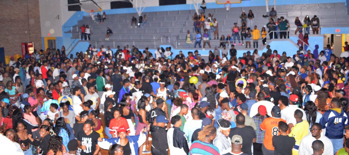 Students dance the night away during the 90s Homecoming Reveal Party on Tuesday, October 4, in the University Event Center.