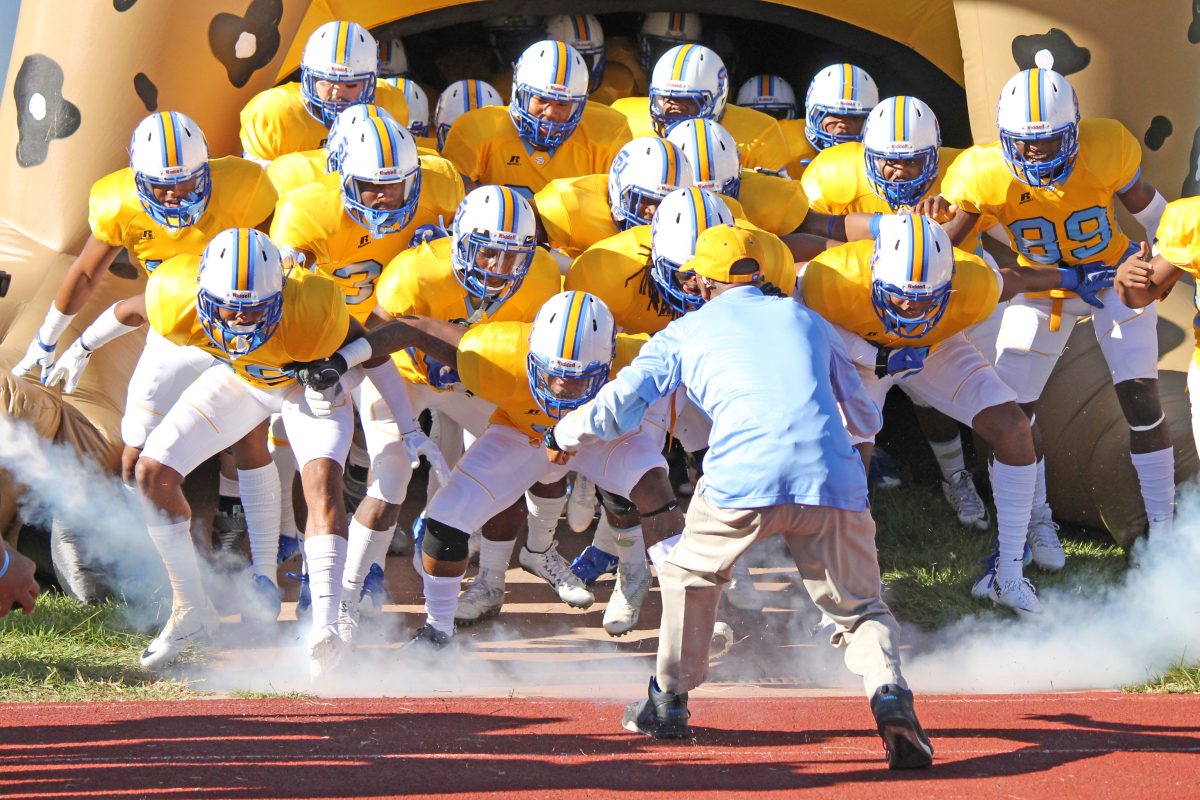 SU jags get ready to run out of the tunnel to play against the Alcorn lions at the homecoming game on october 22