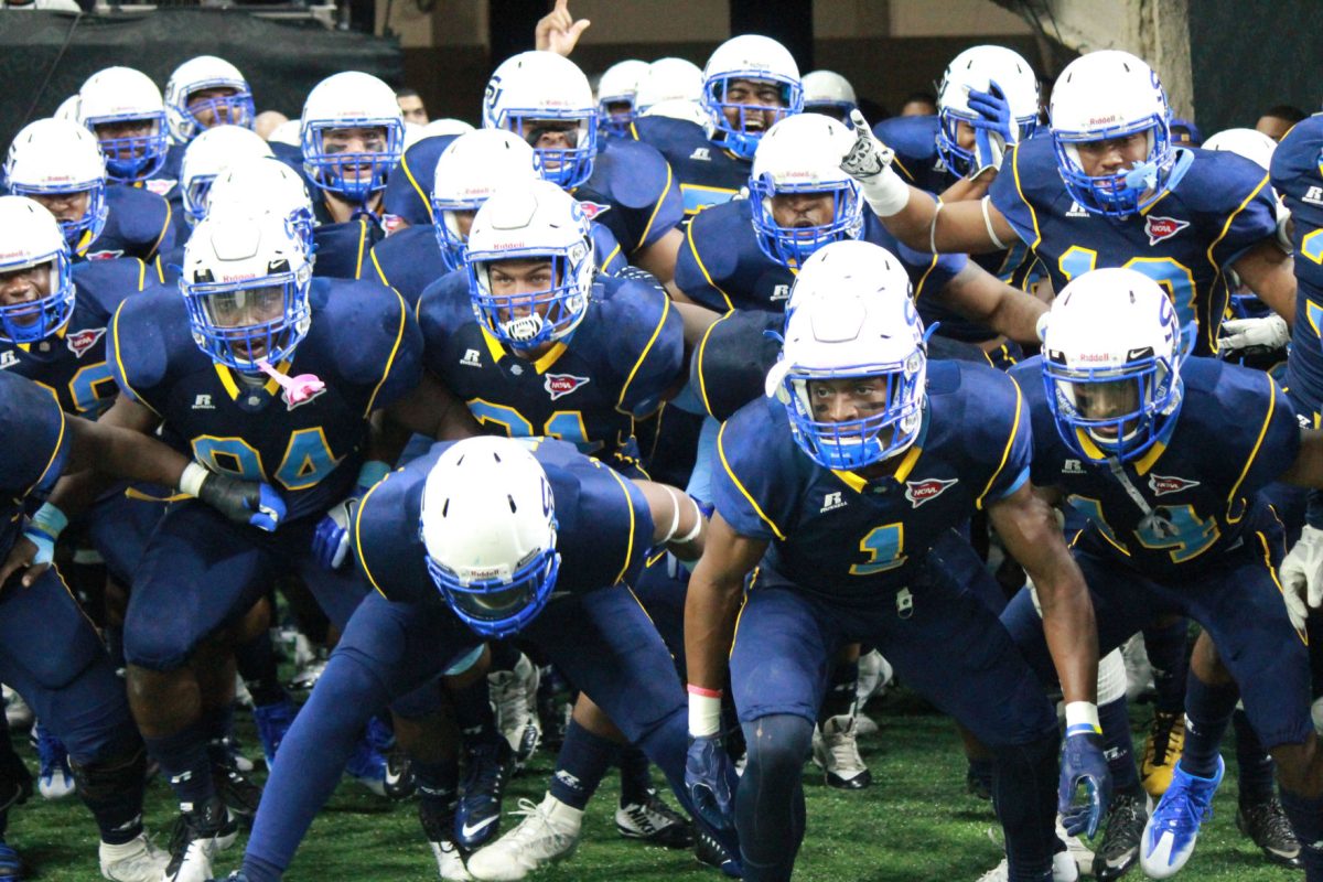 Southern University Football Team does their pre-game hype ritual prior to the start of the 43rd Annual Bayou Classic held on Saturday, November 26 in the Mercedes-Benz Superdome .