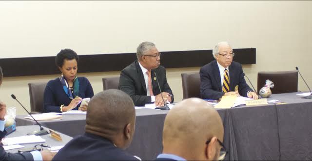 Alumni Affairs and Executive Associate to the President-Chancellor Robyn M. Merrick, SUBR President-Chancellor Ray L. Belton and Board Chairman Dr. Leon Tarver II preside over the twelfth Board of Supervisors meeting held in New Orleans, Lousiana Bayou Classic Weekend.