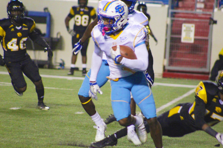 Senior, cornerback Danny Johnson evades UAPB defenders in the Jaguars inner conference game on Saturday, October 28. in (Devin Hardrick/ DIGEST)