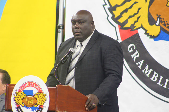 Southern University Head Coach, Dawson Odums, speaks to the media during the 2017 Bayou Classic Kick-Off Press Conference held inside the Mercedes-Benz Superdome on Monday, November 20 in New Orleans, Louisiana. (Devin Hadrick/DIGEST)