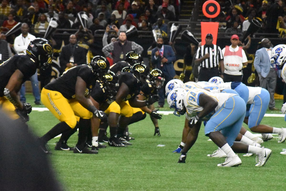 <p>Grambling’s offensive lines up against Southern’s Defensive line during the 44th Annual Bayou Classic on Saturday, November 25 inside the Mercedes-Benz Superdome. (Devin Hadrick/DIGEST)</p>