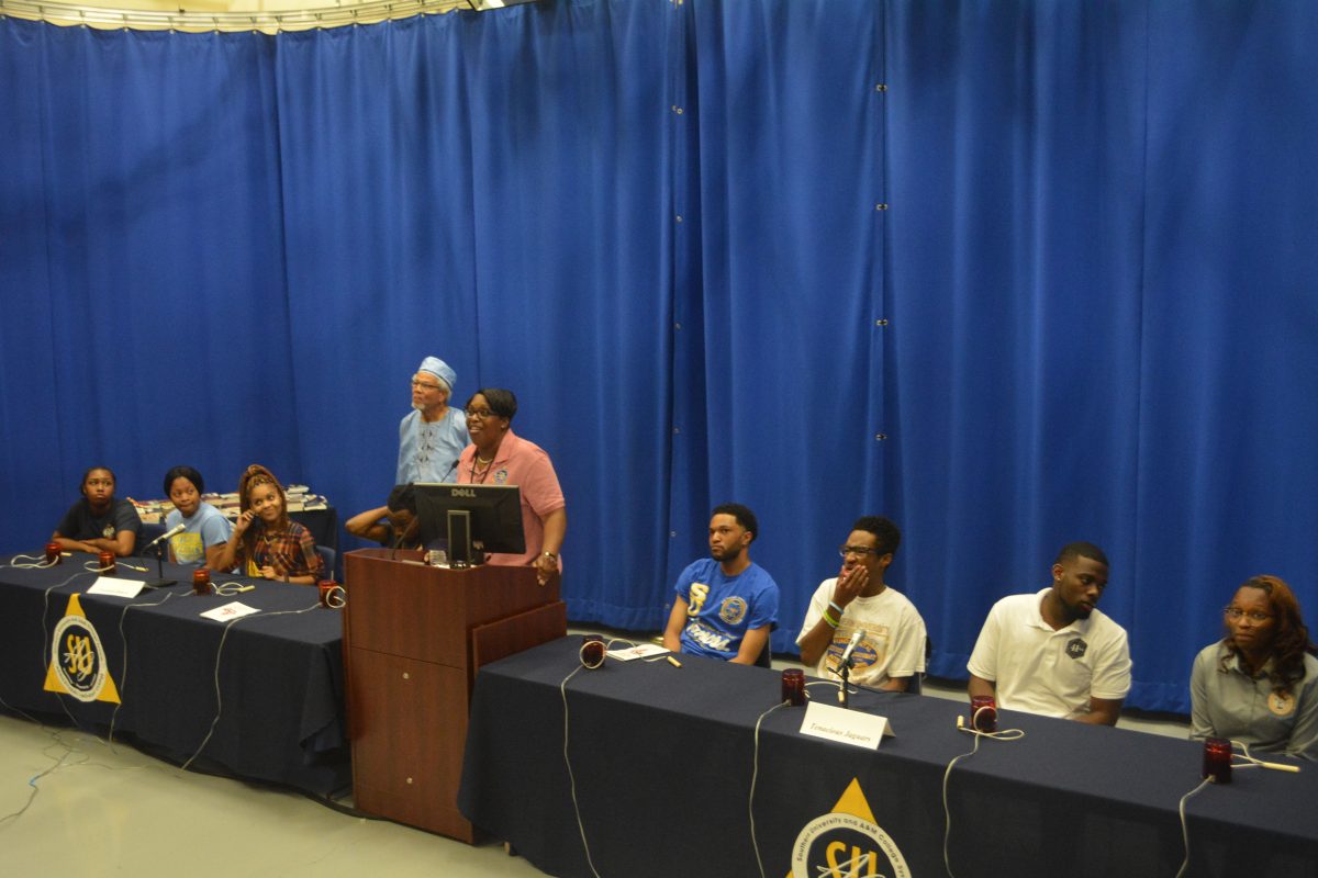 The Tenacious Jaguars and Freedom Riders prepare for the opening round of the Quiz Bowl at the Agriculture Center on February 22, 2018