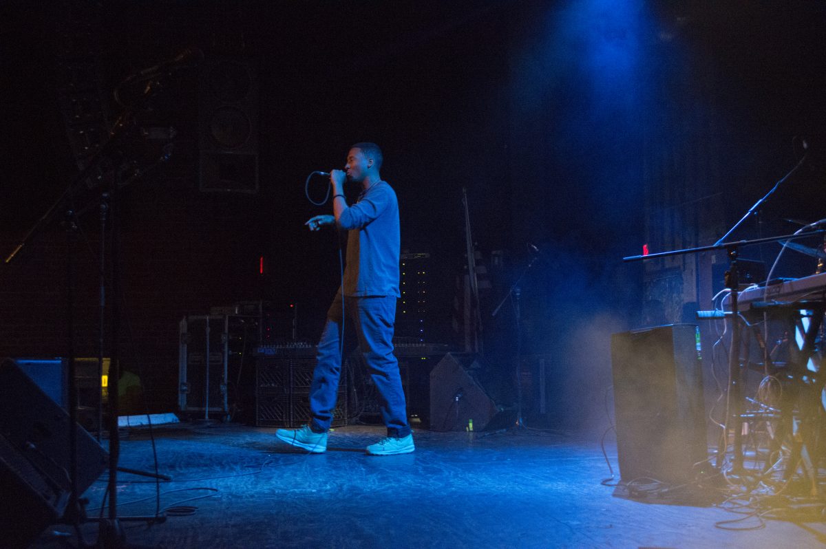 Jeremih Cornelius, a 21-year-old Mass Communications major from Baton Rouge, Louisiana raps his original song at EOC&#8217;s showcase on Tuesday, April 17, 2018 at the Varsity Theatre.&#160;(Jamilah Stith/DIGEST)