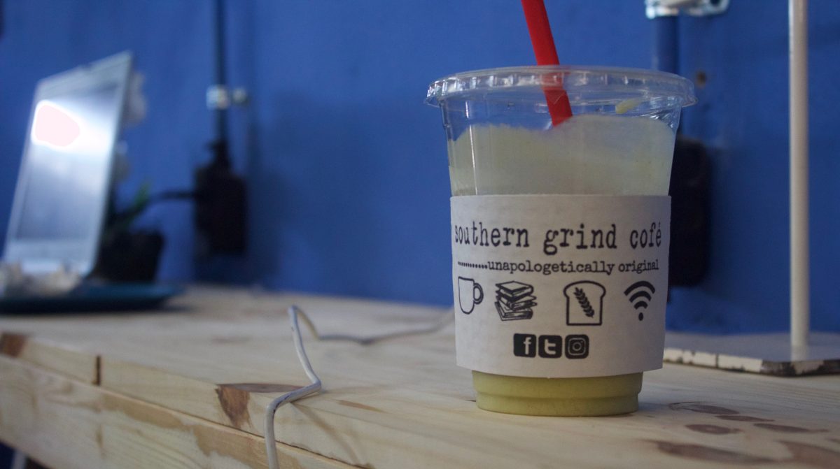 GET IT DONE: A working station with chargers for&#160; customers inside the Southern Grind Cofe shop, near Southern University.&#160;