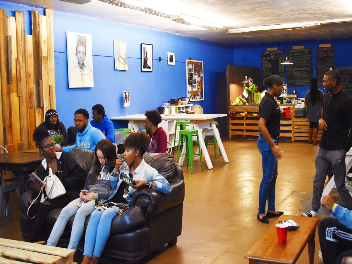 Students awaiting the start of The Hate You give During Movie Night at the Southern Grind on Thursday, February 22, 2019 (DeBrandin Brown//Digest)