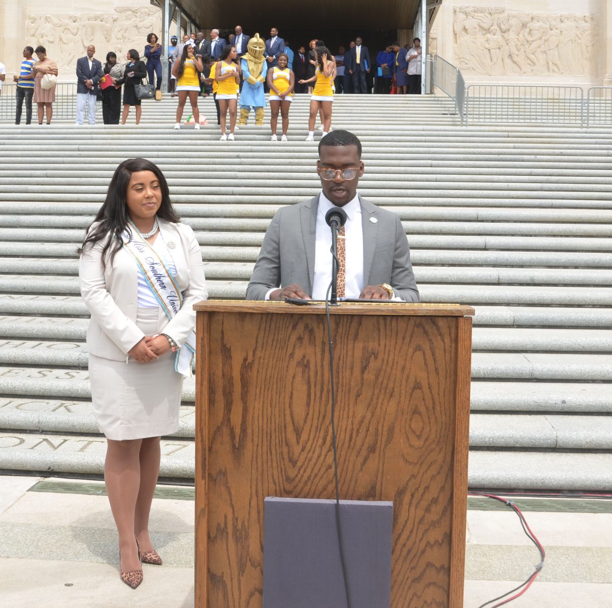 The 89th Miss Southern Alacia Brew and SGA President Donald Dunbar spoke on behalf of Southern University at HBCU Day which took place on the Capitol in Baton Rouge, Louisana on April 24, 2019. (BAILIE BOYD/DIGEST)