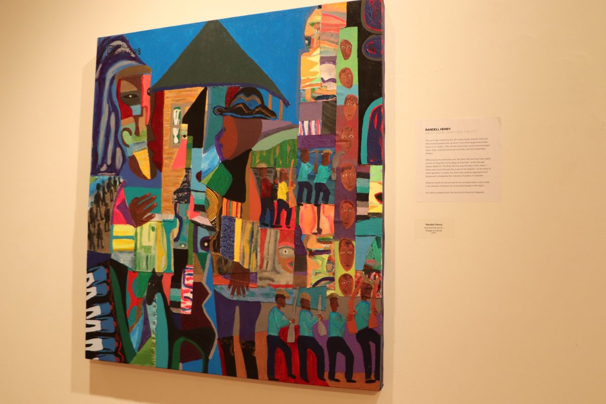 &#8220;Royal March Into The City&#8221;, painted by Southern University faculty member, Randell Henry, on display in the Southern University Art Gallery located in Frank Hayden Hall. (Rocelyn Hamilton/DIGEST)