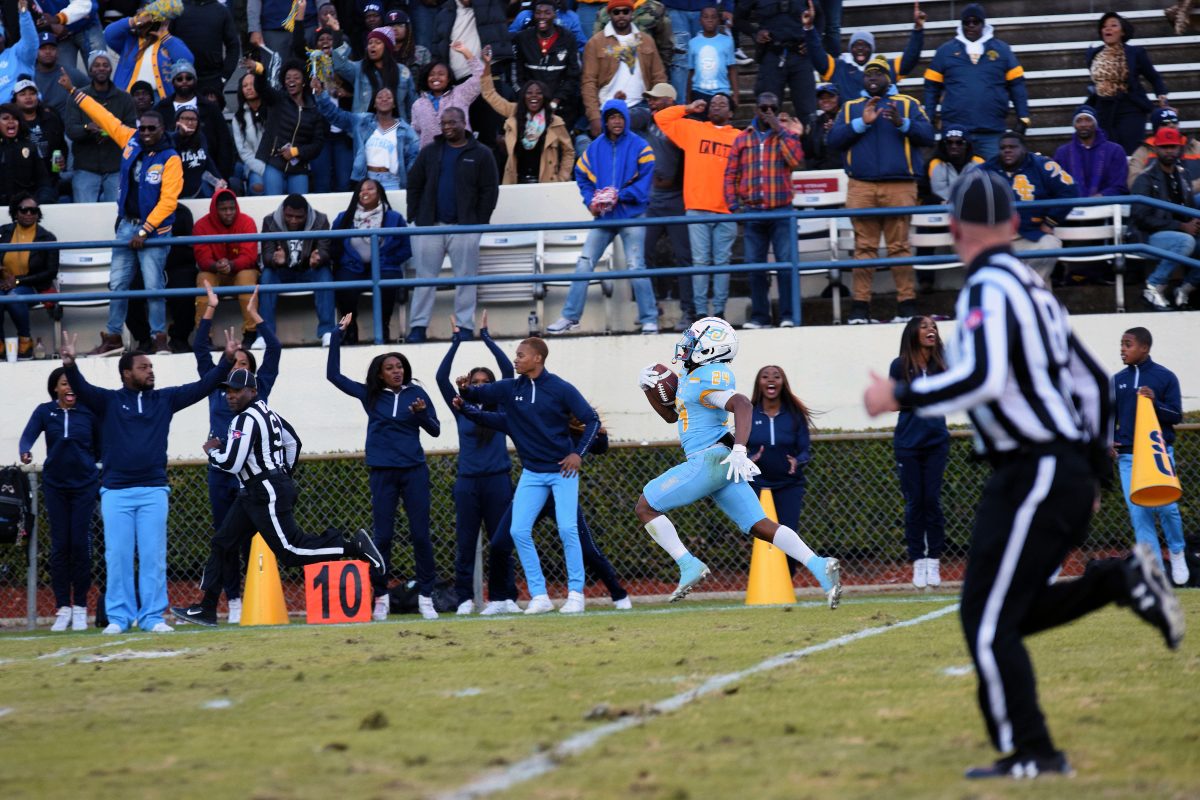 Junior running back, Carlos Stephens sprints through the open field to the end zone against the Jackson State University tigers on November 16 in Jackson, Mississippi.(Keith Lewis/DIGEST)