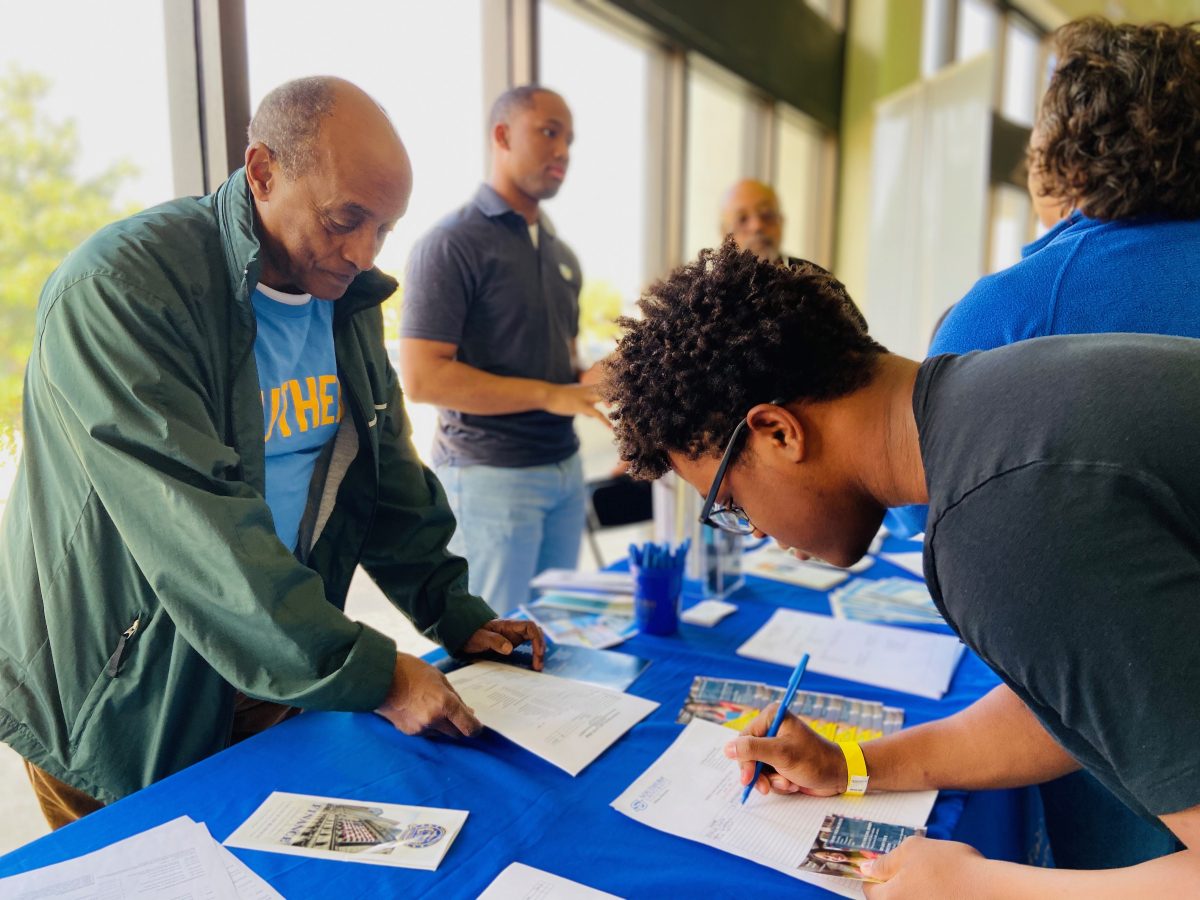 <p><span> High--School Seniors sign up to receive information on the College of Business during Jaguar Preview Day on March 7 in F.G.Clark Activity center. </span></p><p><span> </span></p>