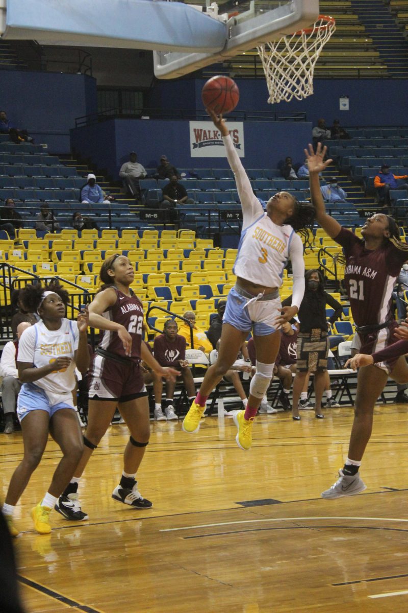 Senior, Guard, Kayla Watson goes up for a layup in the Women&#8217;s Basketball game against Alabama A&amp;M Univeristy in the F.G. Clark Activity Center on February 5. (Tiffany Williams/DIGEST)&#160;