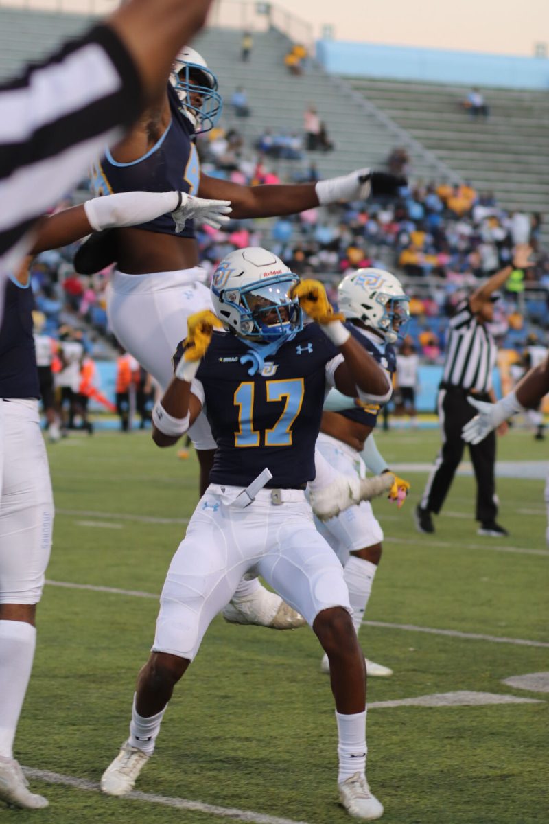 Freshmen Wide Receiver Jordan Dupre, celebrates a touchdown in Jags' dominant victory aganist UAPB. (Cierra Campfield/Southern Digest)